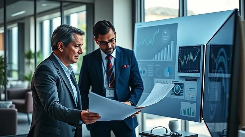 A photorealistic, professional photography, 8K, cinematic lighting, sharp focus, depth of field, shot on a high-end DSLR, showing a diverse team of financial professionals (a wealth advisor, a tax expert, and an estate planner) collaboratively reviewing complex financial documents and charts on a large screen in a modern, well-lit office. The atmosphere is one of focused expertise and teamwork, conveying trust and comprehensive guidance.