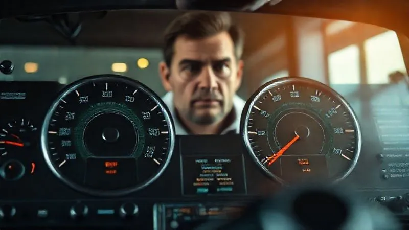 A photorealistic, professional photography, 8K, cinematic lighting, sharp focus, depth of field, shot on a high-end DSLR, depicting a complex financial dashboard with gauges showing fluctuating interest rates and their impact on a commercial property's cash flow, with a worried investor in the background.