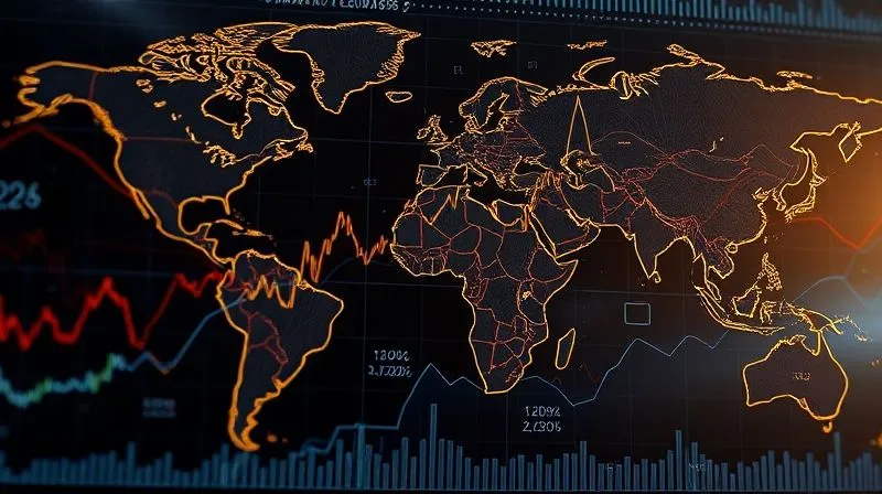 A photorealistic image of a complex global economic chart with rising lines representing debt, overlaid with a subtle world map, highlighting the interconnectedness of financial systems. Professional photography, 8K, cinematic lighting, sharp focus, depth of field, shot on a high-end DSLR.