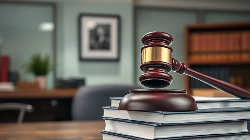 A photorealistic image of a gavel resting on a stack of legal books in a formal, well-lit office setting, symbolizing the legal process of property tax appeals. Professional photography, 8K, cinematic lighting, sharp focus on the gavel, depth of field blurring the background, shot on a high-end DSLR.