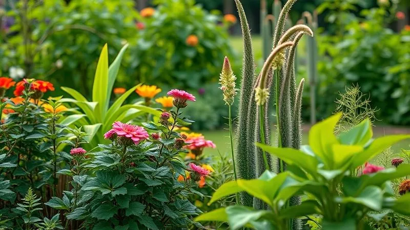 A photorealistic, professional photography, 8K, cinematic lighting, sharp focus, depth of field, shot on a high-end DSLR, showing a vibrant, flourishing garden with a diverse array of plants, some tall and mature, others young and growing, symbolizing a well-diversified dividend portfolio with both high-yield and dividend growth stocks.