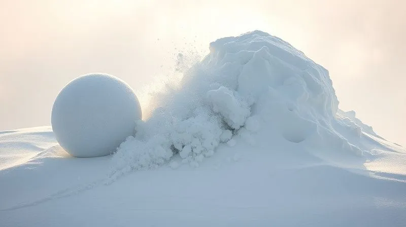 A photorealistic, professional photography shot illustrating the concept of debt payoff strategies. One side shows a "debt avalanche" with a large snowball rolling down a hill, accumulating speed and size, metaphorically representing high-interest debt being attacked first. The other side shows a "debt snowball" starting small and growing, metaphorically representing small debts being paid off first for momentum. Cinematic lighting, sharp focus, depth of field. 8K hyper-detailed, shot on a high-end DSLR.
