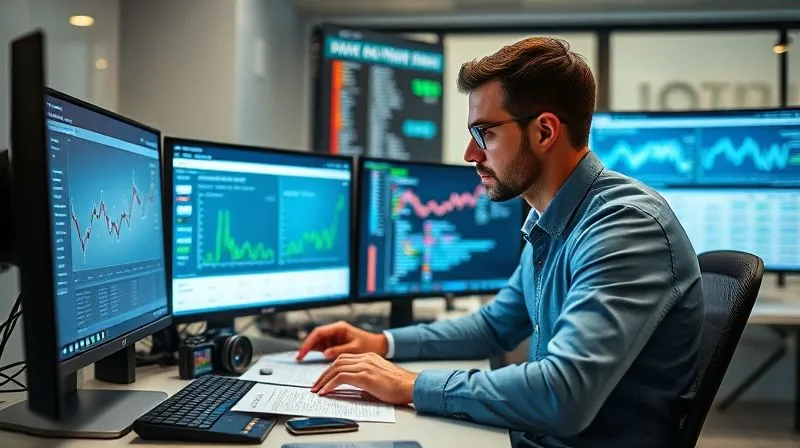 A photorealistic, professional photography, 8K, cinematic lighting, sharp focus, depth of field, shot on a high-end DSLR. A highly organized digital workspace with multiple monitors displaying crypto portfolio tracking software, clean spreadsheets, and tax documents, with a focused professional meticulously reviewing data, symbolizing diligent record-keeping and financial oversight.