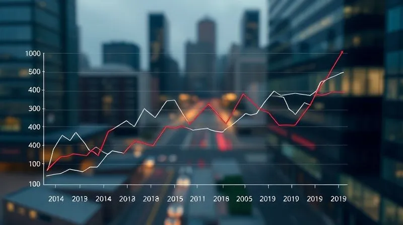 A photorealistic, detailed graph showing intertwined lines representing interest rates, housing inventory, and median home prices over the last five years, with clear upward and downward trends. Cinematic lighting, sharp focus on the data points, depth of field blurring a background of a modern cityscape, 8K hyper-detailed, professional photography, shot on a high-end DSLR.