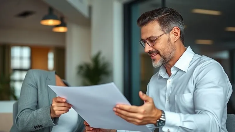 A photorealistic image of a tax professional or CPA, with a reassuring expression, reviewing documents with a client in a modern office setting. Collaborative, professional atmosphere, cinematic lighting, sharp focus on their interaction, depth of field. 8K hyper-detailed, professional photography.
