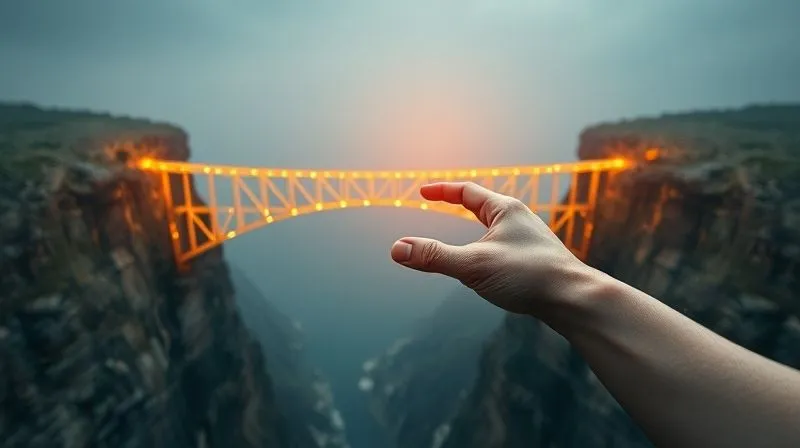 Photorealistic, professional photography, 8K, cinematic lighting, sharp focus, depth of field, shot on a high-end DSLR. A metaphorical image of a bridge made of glowing digital currency connecting two steep cliffs, representing the gap between urgent financial need and available funds, with a determined hand reaching out to secure the bridge, conveying strategic liquidity and immediate financing solutions.