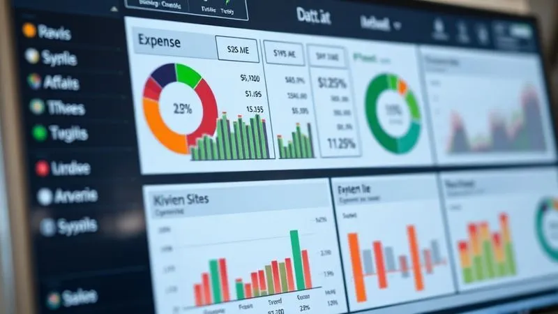 A photorealistic image of a detailed financial dashboard, displaying various expense categories with clear green (optimized) and red (areas for review) indicators. The dashboard is clean, professional, and shows data trends over time. Professional photography, 8K, cinematic lighting, sharp focus on the dashboard, depth of field blurring the background, shot on a high-end DSLR.