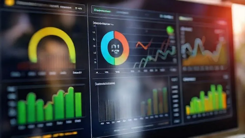 A photorealistic, professional photography shot of a data visualization dashboard displaying clear, quantifiable social and environmental impact metrics (e.g., CO2 reduction, lives improved, water saved) alongside financial performance graphs, all converging into a cohesive, positive narrative. Cinematic lighting, sharp focus on the detailed charts, depth of field blurring a background of sustainable development scenes, 8K hyper-detailed.