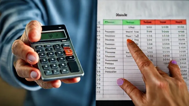 Photorealistic, professional photography, 8K, cinematic lighting, sharp focus, depth of field, shot on a high-end DSLR. A split image showing a student's hand with a calculator showing a large deficit on one side, and on the other, the same hand highlighting categorized expenses on a digital spreadsheet, with 'Needs' in green and 'Wants' in red, symbolizing financial clarity and prioritization.