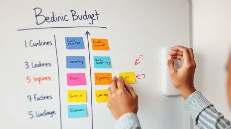 photorealistic, professional photography, 8K, cinematic lighting, sharp focus, depth of field, shot on a high-end DSLR, a person's hands rearranging colorful magnetic budget categories on a whiteboard, arrows pointing to flexible allocations, bright and organized, symbolizing adaptability and planning, soft studio lighting.