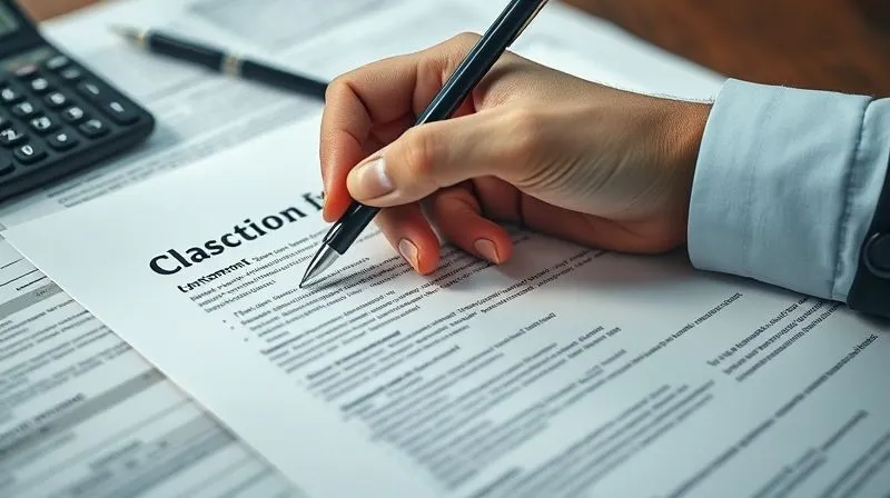 Photorealistic, professional photography, 8K, cinematic lighting, sharp focus, depth of field, shot on a high-end DSLR. A person's hand highlighting key clauses on a complex financial document with a pen, surrounded by blurred legal texts and a calculator, symbolizing careful review of loan terms and conditions.