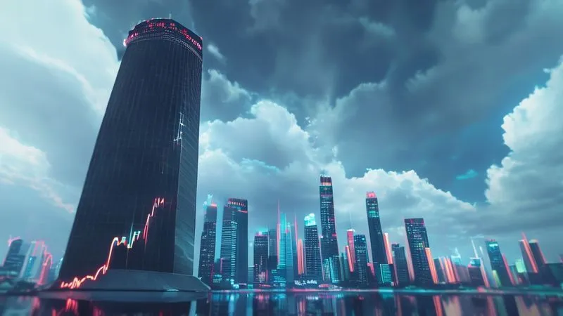 A photorealistic image of a single, towering stock chart line dominating a financial landscape, with smaller, diversified charts in the distant background, emphasizing the risk and lack of balance in a concentrated position. Professional photography, 8K, cinematic lighting, sharp focus, depth of field, shot on a high-end DSLR.
