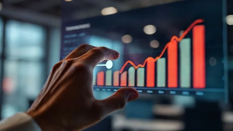 A photorealistic close-up of a hand moving a slider on a digital interface, adjusting pricing tiers from low to high, with a graph in the background showing an upward trend in revenue. The atmosphere is one of strategic decision-making in a modern office, cinematic lighting, sharp focus on the hand and interface, depth of field blurring the background. 8K hyper-detailed, shot on a high-end DSLR.