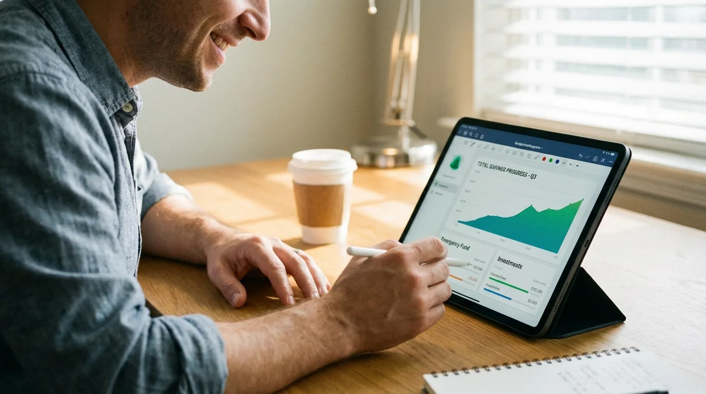 Using a budgeting app to track expenses and savings — a crucial step towards achieving realistic financial goals.