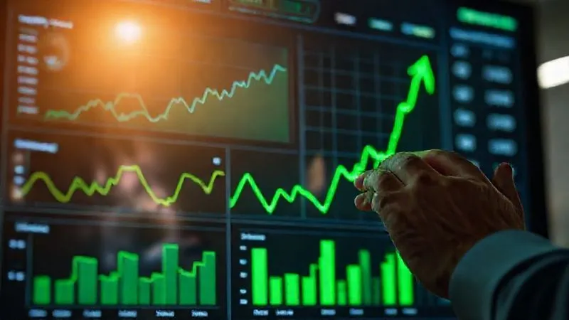 A photorealistic image of a detailed financial dashboard displaying various metrics like cash flow, accounts receivable, and inventory levels, with a green upward trend line prominently featured. The screen is glowing subtly, reflecting on a pair of hands strategically adjusting settings. Cinematic lighting, sharp focus on the dashboard, depth of field blurring the background, 8K hyper-detailed.