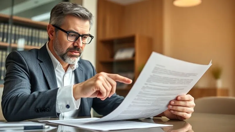 A photorealistic image of a professional, empathetic attorney and a client reviewing legal documents in a well-lit, modern law office. The attorney points to a section of a document, explaining complex legal terms clearly. Focus is on their faces and the documents, conveying trust and serious discussion. Cinematic lighting, sharp focus, depth of field. 8K, professional photography, shot on a high-end DSLR.