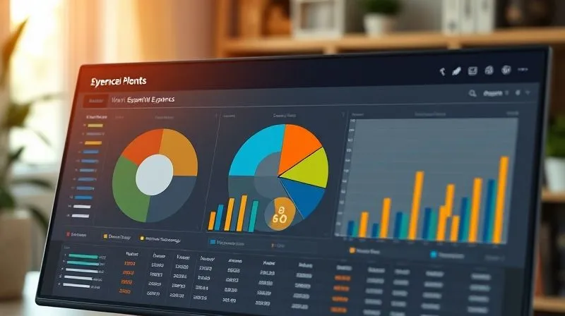 photorealistic, professional photography, 8K, cinematic lighting, sharp focus, depth of field, shot on a high-end DSLR. A detailed financial dashboard displaying a clear pie chart of 'Essential vs. Non-Essential Expenses', with bar graphs showing monthly spending trends, set against a blurred background of a home office. The focus is on the data clarity and actionable insights.