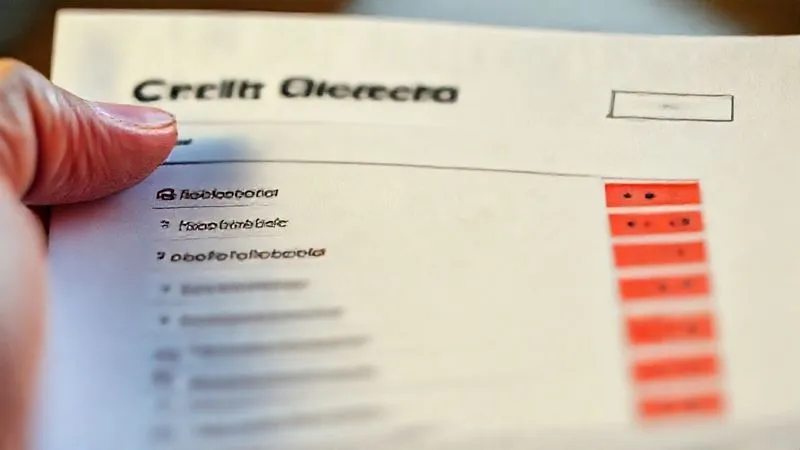 A photorealistic close-up of a detailed digital credit report with several prominent red sections highlighting derogatory marks like 'Late Payment' and 'Collection Account'. The report is held by a hand, suggesting scrutiny. Professional photography, 8K, cinematic lighting, sharp focus on the marks, depth of field, shot on a high-end DSLR.
