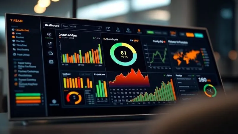 A photorealistic image of a sleek, modern FinTech dashboard displaying real-time financial data, risk indicators, and a heatmap highlighting areas of potential concern in a loan portfolio. Professional photography, 8K, cinematic lighting, sharp focus on the central dashboard, depth of field blurring the background, shot on a high-end DSLR.
