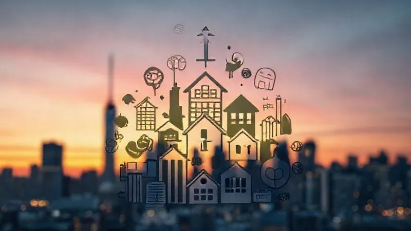 A photorealistic image depicting a diverse portfolio of financial assets represented by various intertwined symbols (stocks, bonds, real estate, P2P loans), forming a strong, stable structure. The background is a blurred financial district skyline at dusk, with cinematic lighting, sharp focus on the diverse assets, depth of field, 8K, professional photography, shot on a high-end DSLR.