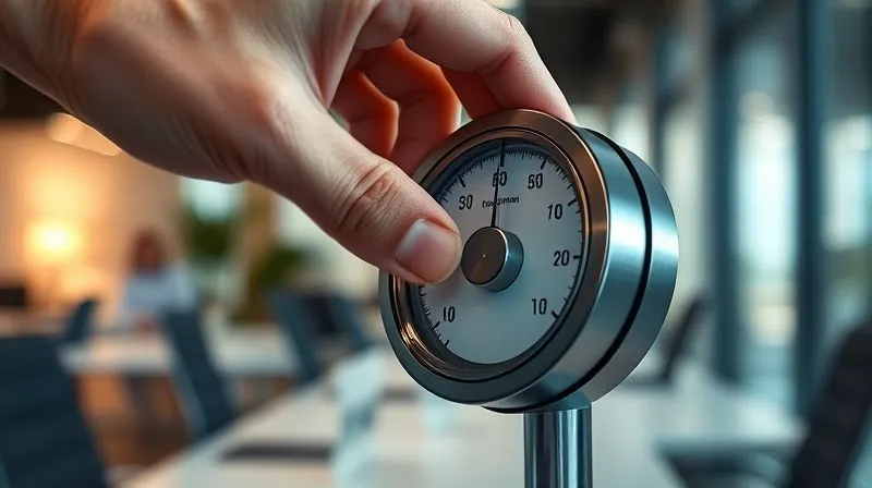 A photorealistic image of a hand adjusting a financial dial or gauge, with numbers representing income and expenses, set against a blurred background of a modern office, symbolizing precise financial calibration, professional photography, 8K, cinematic lighting, sharp focus, depth of field, shot on a high-end DSLR.