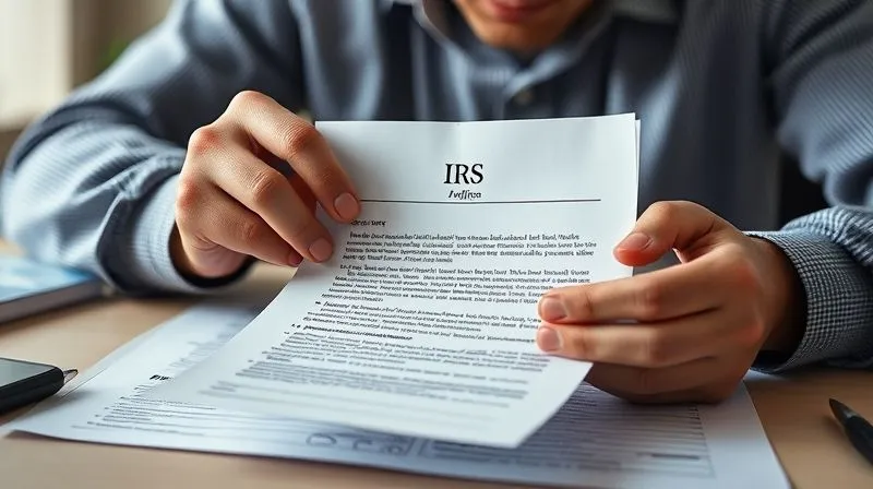 photorealistic, professional photography, 8K, cinematic lighting, sharp focus, depth of field, shot on a high-end DSLR, a person's hands delicately holding an official IRS letter, their brow slightly furrowed in concentration but not despair, a calm and focused expression, the desk around them is clear and organized, conveying a sense of thoughtful consideration.
