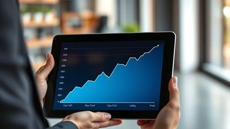 A photorealistic image of a growth chart transforming from a steep, jagged line (representing high fees) to a smoother, upward-trending line (representing lower fees and better growth). The chart is displayed on a tablet held by a financial advisor explaining it to a client. Cinematic lighting, sharp focus on the tablet, depth of field blurring a modern office background. 8K hyper-detailed.