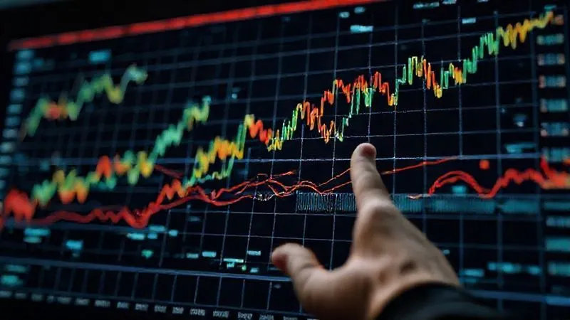 A photorealistic, professional photography, 8K, cinematic lighting, sharp focus, depth of field, shot on a high-end DSLR, of a complex overlay of various market index lines and one specific fund's performance line, with a hand pointing to the significant discrepancies and correlations, emphasizing comparative analysis.