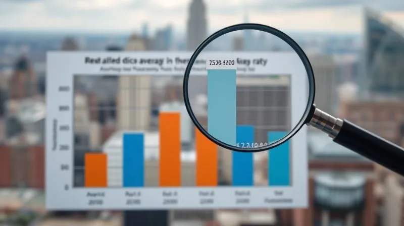 A photorealistic, professional photography, 8K, cinematic lighting, sharp focus, depth of field, shot on a high-end DSLR, showing a detailed bar chart comparing average rental prices and vacancy rates across three different neighborhoods, with a magnifying glass hovering over one specific bar, highlighting its data point. The background is a blurred cityscape.