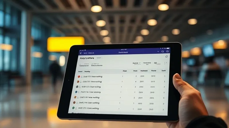 A photorealistic image of a detailed digital flight itinerary displayed on a tablet, showing a flight arriving a full day before a scheduled 'Client Meeting' calendar entry. The itinerary clearly highlights ample buffer time. Professional photography, 8K, cinematic lighting, sharp focus on the itinerary, depth of field blurring a modern airport lounge background, shot on a high-end DSLR.