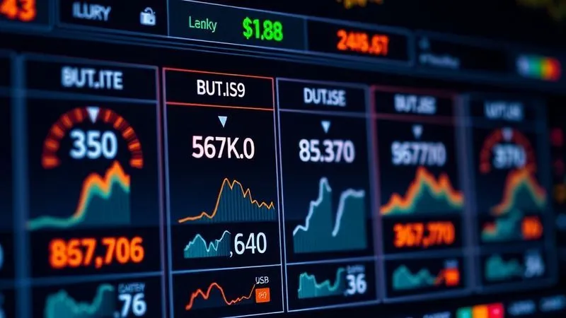 A photorealistic image of a financial dashboard displaying multiple currency balances (USD, EUR, GBP, JPY) in distinct, vibrant sections. Each section shows a balance and a small trend graph. The overall impression is one of control and clarity. Professional photography, 8K, cinematic lighting, sharp focus on the dashboard, depth of field, shot on a high-end DSLR.