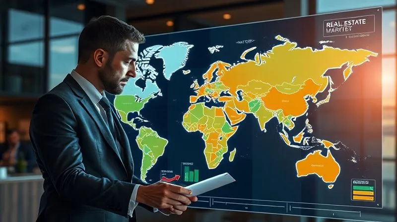 A photorealistic image of a financial advisor and an investor looking at a large digital map highlighting different real estate markets, with a focus on contrasting tax zones, professional office setting, cinematic lighting, sharp focus on the map, depth of field, 8K hyper-detailed, professional photography, shot on a high-end DSLR, conveying strategic market analysis and decision-making.