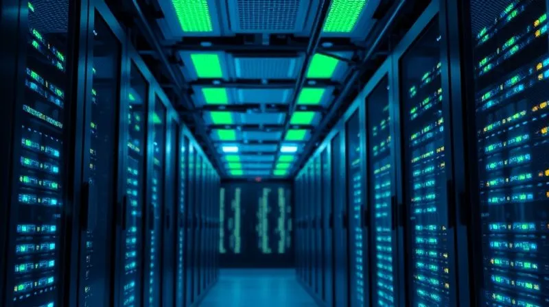 A photorealistic image of a modern, well-organized server room with blue and green glowing lights, symbolizing robust infrastructure and digital resilience. The focus is on clean lines and advanced technology, conveying security and stability. Professional photography, 8K, cinematic lighting, sharp focus, depth of field, shot on a high-end DSLR.