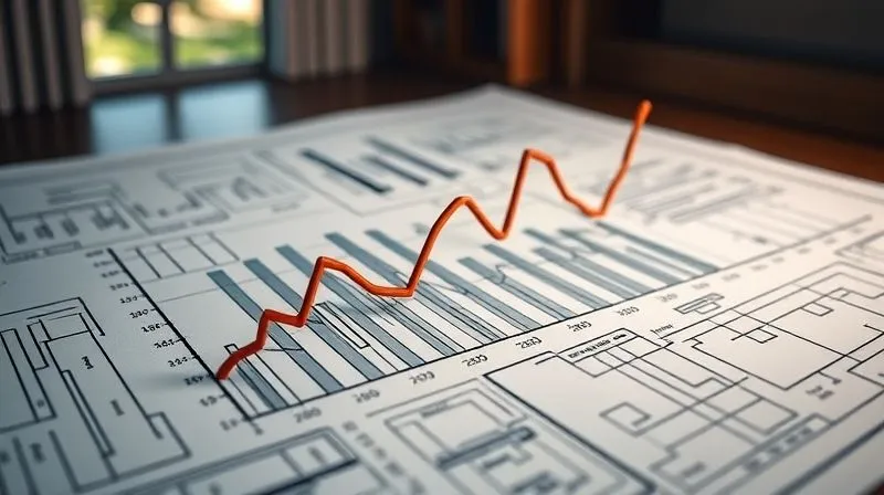 photorealistic, professional photography, 8K, cinematic lighting, sharp focus, depth of field, shot on a high-end DSLR, a complex financial chart showing interest rate hikes impacting a downward-trending cash flow graph, overlaid on a blueprint of a house, conveying financial pressure.