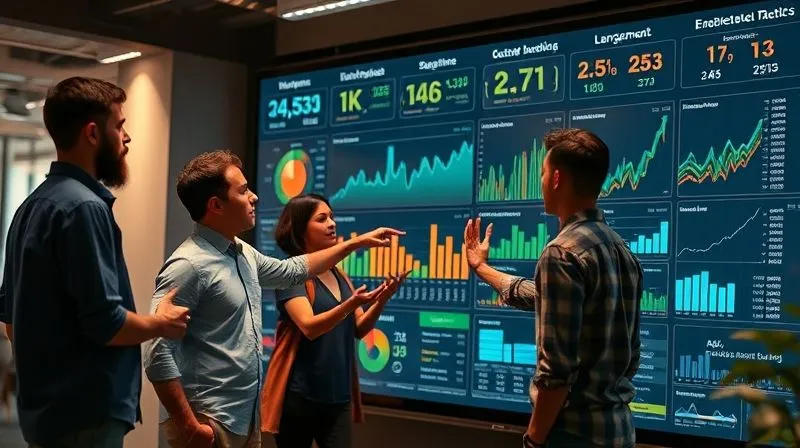 A photorealistic professional photography image of a diverse team of startup employees collaborating around a large, interactive digital dashboard displaying real-time financial metrics, growth charts, and cost breakdowns. They are actively pointing and discussing, with an atmosphere of focused problem-solving. 8K, cinematic lighting, sharp focus on the team and dashboard, depth of field blurring the modern office background, shot on a high-end DSLR.