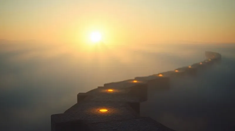 A photorealistic professional photography image of a winding, illuminated path leading through a dense, metaphorical financial fog towards a clear, bright horizon with a rising sun. The path is well-defined and solid, symbolizing a clear strategy. 8K, cinematic lighting, sharp focus on the path, depth of field blurring the fog and background, shot on a high-end DSLR, conveying hope and successful navigation.