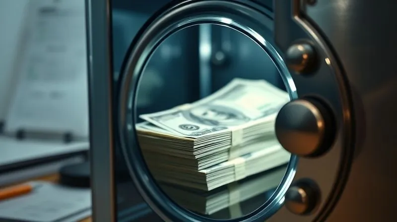 A photorealistic image depicting a stack of business currency notes being carefully counted and secured inside a transparent, locked safe. The lighting is bright and reassuring, with a subtle glow around the safe, symbolizing financial recovery and protection. Professional photography, 8K, cinematic lighting, sharp focus on the money and safe, depth of field blurring a background of financial documents.