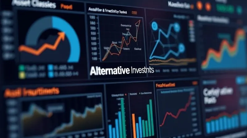 A photorealistic image of a complex financial dashboard displaying various asset classes, with a focus on a section highlighting 'Alternative Investments' using abstract, interconnected geometric shapes, suggesting diversification and unique structures. Cinematic lighting, sharp focus, depth of field, 8K hyper-detailed, professional photography, shot on a high-end DSLR.